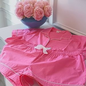 NWOT JCrew Pajama Set in pink with white trim.
